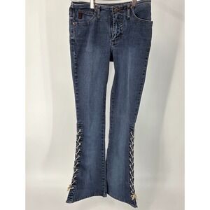 Vintage Y2K Mudd Lace Up Flared Jeans Size 0 Low Rise Boho Hippie 90s Retro Y2K